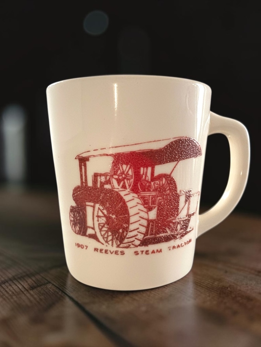 1907 Reeves Steam Tractor Vintage Ceramic Mug with Red Illustration